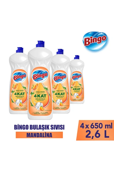 Bingo Sıvı Elde Bulaşık Deterjanı Mandalina 650ml X 4 Adet ürün görseli 1