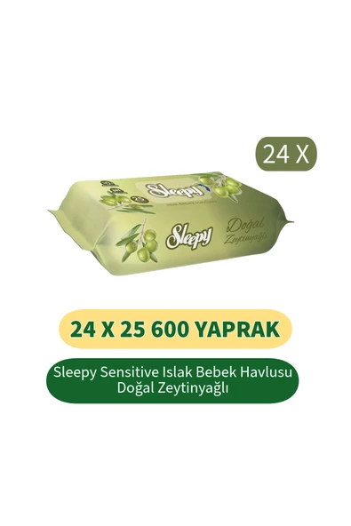 Sleepy Sensitive Doğal Zeytinyağlı Islak Bebek Havlusu 24x25 600 Yaprak ürün görseli 1