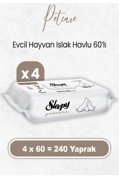 Sleepy Petcare Islak Bakım Havlusu 4x60lı ürün görseli 1