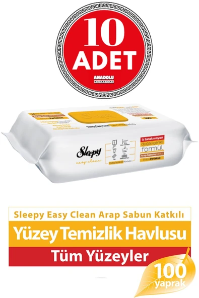 Sleepy Easy Clean Arap Sabunlu Yüzey Temizlik Havlusu 100'lü X 10 Adet ürün görseli 1