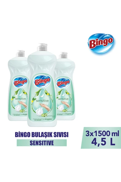 Bingo Sıvı Elde Bulaşık Deterjanı Sensitive 1500ml X 3 Adet ürün görseli 1