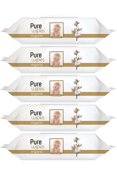 Pure Baby Islak Havlu Mendil 90 Yaprak Yenidoğan Organic Pamuklu (5 Li Set) 450 Yaprak Plstk Kapak ürün görseli 1