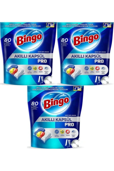 Bingo Akıllı Kapsül Pro Bulaşık Makinesi Deterjanı Tableti 240 Adet Limon Kokulu (3PK*80) ürün görseli 1