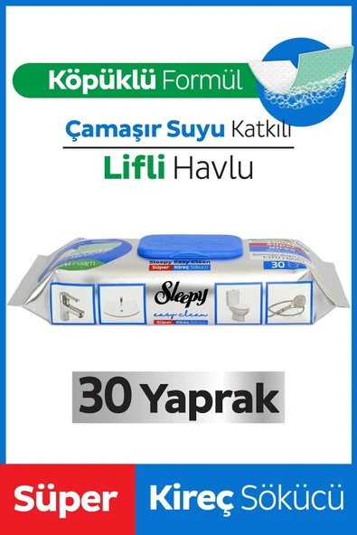Sleepy Easy Clean Süper Kireç Çözücü Yüzey Temizlik Havlusu & Mendili 30 Yaprak ürün görseli 1