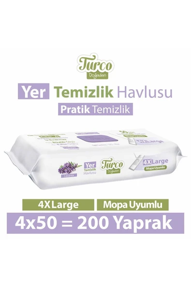 Turco Doğadan Pratik Temizlik Turco Doğadan Yer Temizlik Havlusu Lavanta 4X50(200 Yaprak) ürün görseli 1