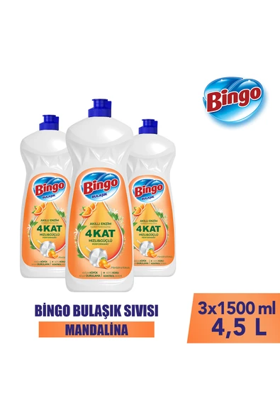 Bingo Sıvı Elde Bulaşık Deterjanı Mandalina 1500ml X 3 Adet ürün görseli 1