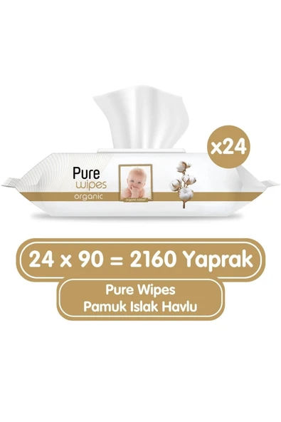 Pure Baby Organik Pamuklu 90 Yaprak 24 Lü Paket Islak Havlu ürün görseli 1