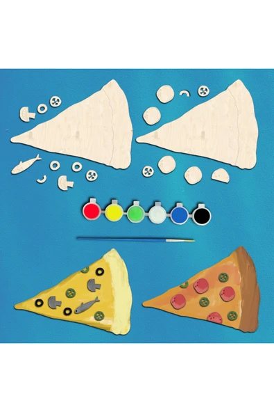 KİDEWO Pizza Ahşap Boyama Etkinlik Seti + Eğitici Çocuk Aktivite Keçeli Kalem Kreş Okul Öncesi ürün görseli 1