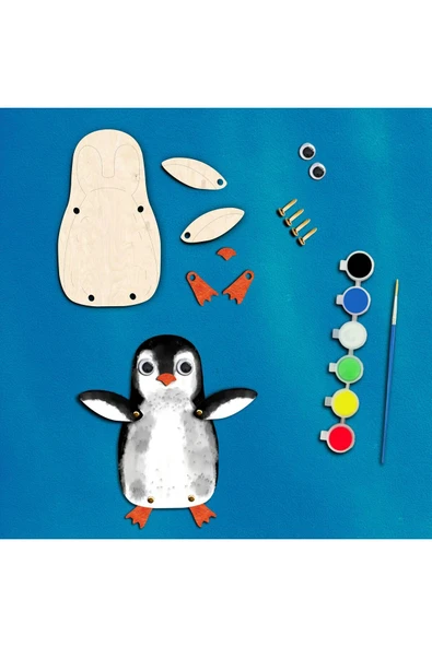 KİDEWO Penguen Ahşap Boyama Etkinlik Seti + Eğitici Çocuk Aktivite + Fırça + Akrilik Boya Kreş Okul Öncesi ürün görseli 1