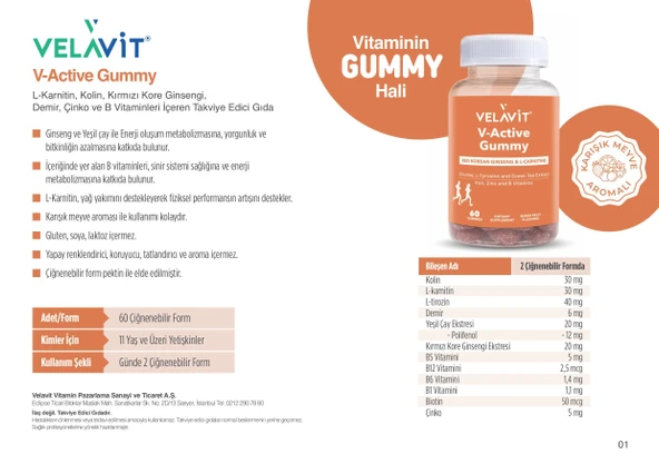 Velavit V-Active Gummy 60 Gummies - Resim 2