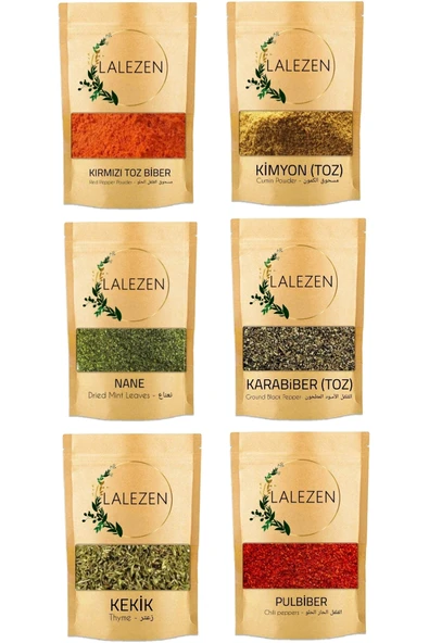 LALEZEN 100g Kekik-100g Karabiber-100g Pul Biber (ACI)-100g Kimyon-100g Toz Biber (ACI)-100g Nane-baharat ürün görseli 1