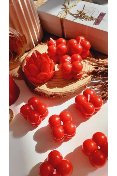 LALEZEN HOME Mini Kırmızı Bubble Mum 50 Adet Kına- Söz Nişan Hediyelik Mum ürün görseli 1
