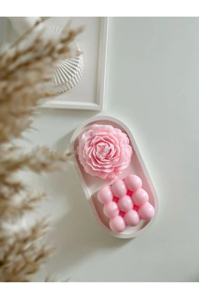 LALEZEN HOME Dekoratif Stantlı Pembe Bubble Mum - Gül Mum Seti ürün görseli 1