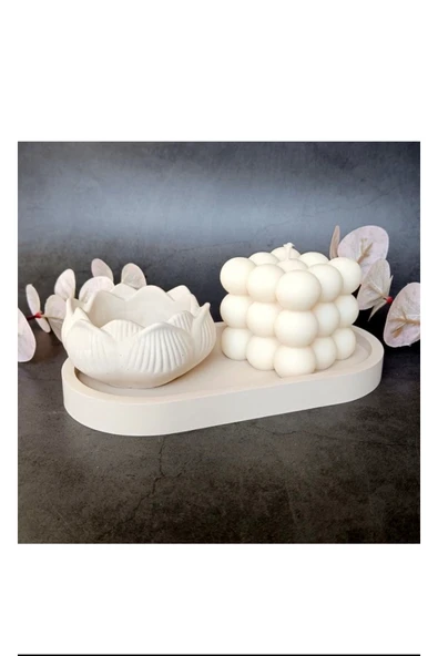 LALEZEN HOME Beyaz standlı Bubble  Kokulu Mum ve Gül Takı Kutusu Seti ürün görseli 1