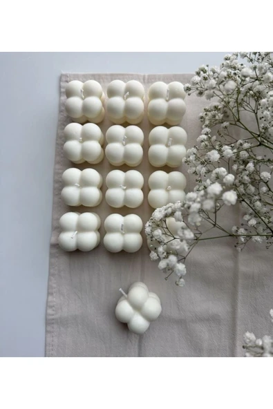 LALEZEN HOME Mini Beyaz Bubble Mum 50 Adet Kına- Söz Nişan Hediyelik Mum ürün görseli 1