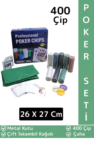 Luxery Texas Holdem Casino Blackjack 400 Poker Çipi Çift İskambil Kağıdı Metal Kutu Poker Oyunu Seti ürün görseli 1