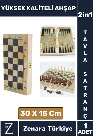 Premium Yüksek Kaliteli Ahşap Arkadaş Oyun Hediyelik Ahşap Tavla Satranç 2 in 1 Oyun Seti 30 X 15 Cm ürün görseli 1