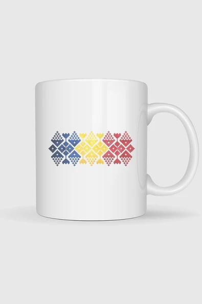 Romanian Flag Of Romania Folklore Pattern Tasarımlı Kupa Bardak ürün görseli 1