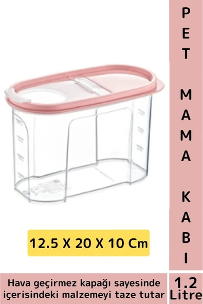 Dayanıklı Sert Plastik Hijyenik Tazelik Sağlayan Hava Geçirmez Kapak Kedi Köpek Mama Kabı 1.2 Litre ürün görseli 1