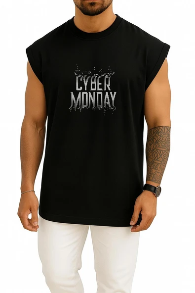 Oversize Cyber Monday Göğüs Tasarımlı Atlet - Resim 9