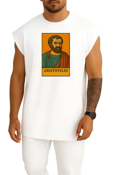 Oversize Aristoteles Matematik Filozofu Göğüs Tasarımlı Atlet ürün görseli 1