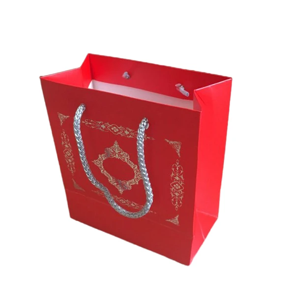 Karton Hediye Çantası Gümüş Saray Desenli 20X20X10 CM (10 Adet)  Kırmızı ürün görseli 1