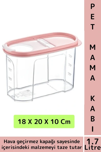 Dayanıklı Sert Plastik Hijyenik Tazelik Sağlayan Hava Geçirmez Kapak Kedi Köpek Mama Kabı 1.7 Litre ürün görseli 1