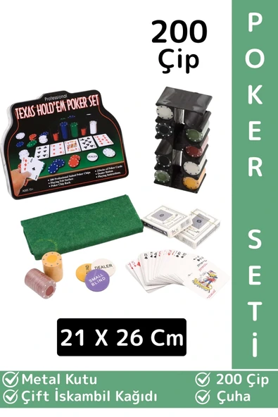 Luxery Texas Holdem Casino Blackjack 200 Poker Çipi Çift İskambil Kağıdı Metal Kutu Poker Oyunu Seti ürün görseli 1