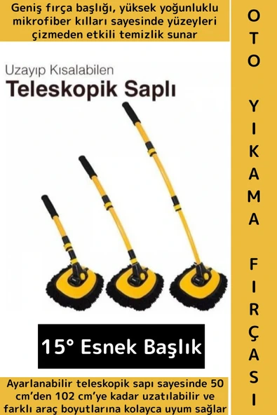 Esnek Başlıklı Islak Kuru Kullanım 50 Cm-102 Cm Ayarlanabilir Teleskopik Saplı Oto Yıkama Fırçası ürün görseli 1
