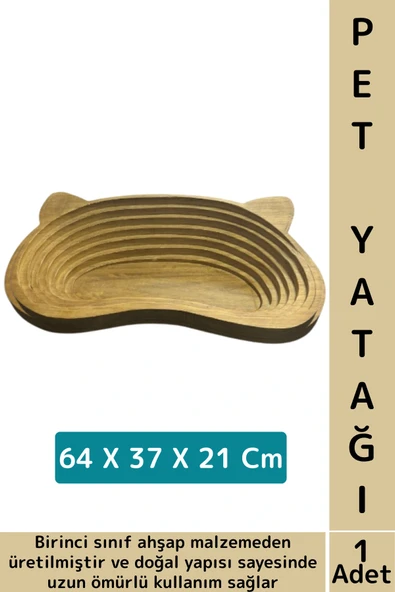 Evcil Hayvan Konforlu Kolay Temizlenir Çok Şık Kulak Motifli Ahşap Kedi Köpek Yatağı 64 X 37 X 21 Cm ürün görseli 1