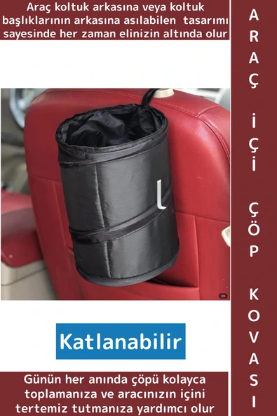 Dayanıklı Oto Koltuk Arkası Başlığa Asılabilir Outdoor Kamp Piknik Araç İçi Katlanabilir Çöp Torbası ürün görseli 1