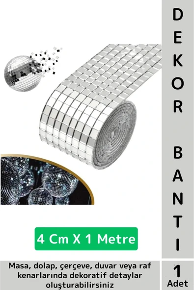 Kolay Kesilebilen Esnek Kendinden Yapışkanlı Gümüş Renk Çok Şık Süsleme Dekorasyon Bantı 4 CmX1 Mtre ürün görseli 1