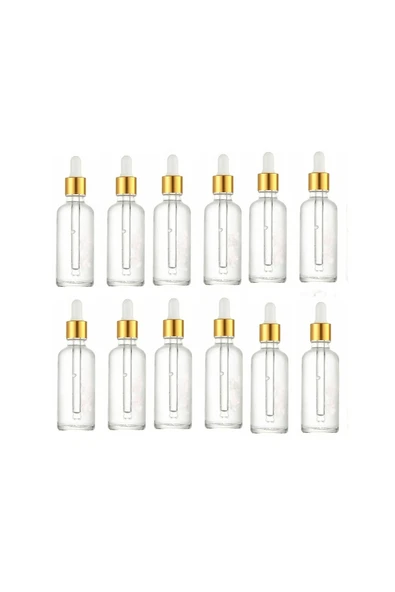 50 Cc Cam Damlalıklı Şeffaf Şişe [50 Cc=50ml X 12 Adet] / Ecza Şişesi / Dropper Şişe Şeffaf Cam ürün görseli 1