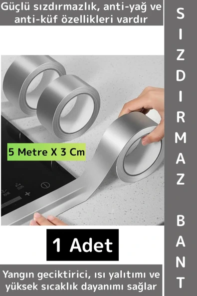 Kendinden Yapışkanlı Mutfak Banyo Kolay Temizlenir Su Sızdırmaz Yanmaz Alüminyum Bant 5 Metre X 3 Cm ürün görseli 1
