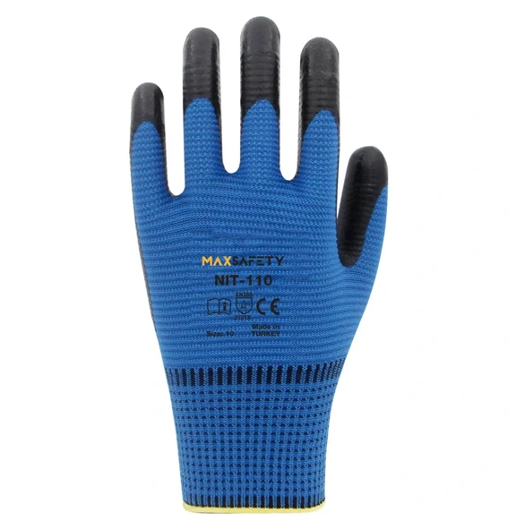 Maxsafety Zebra Nitril Kaplı İş Eldiveni Mavi-Siyah No: 9 Bahçe Eldiveni ürün görseli 1