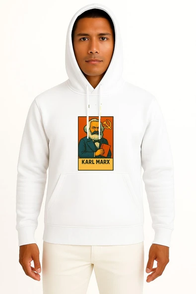 Kapüşonlu Karl Marx Sosyalizm Göğüs Tasarımlı Unisex Sweatshirt ürün görseli 1