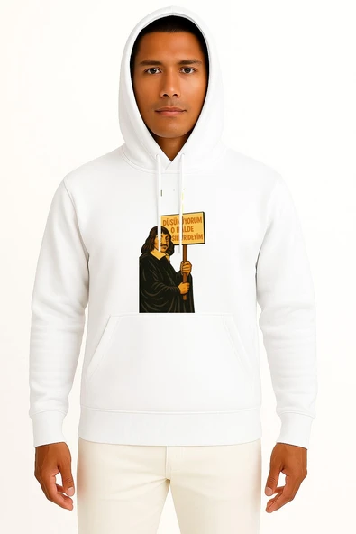 Kapüşonlu Düşünüyorum O Halde Silivrideyim Göğüs Tasarımlı Unisex Sweatshirt ürün görseli 1