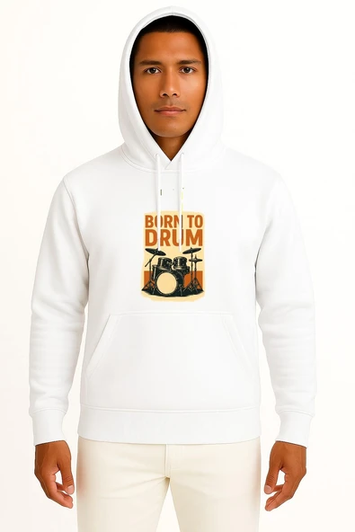 Kapüşonlu Bateri Davul İçin Doğmak Göğüs Tasarımlı Unisex Sweatshirt ürün görseli 1