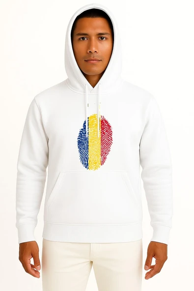 Kapüşonlu Romania, Flag, Fingerprint Göğüs Tasarımlı Unisex Sweatshirt ürün görseli 1