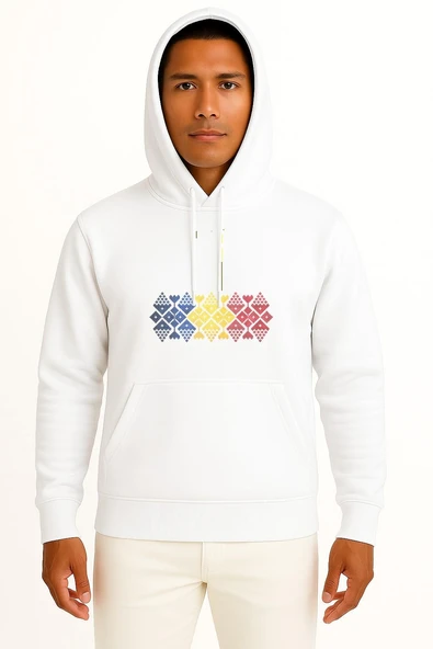 Kapüşonlu Romanian Flag Of Romania Folklore Pattern Göğüs Tasarımlı Unisex Sweatshirt ürün görseli 1
