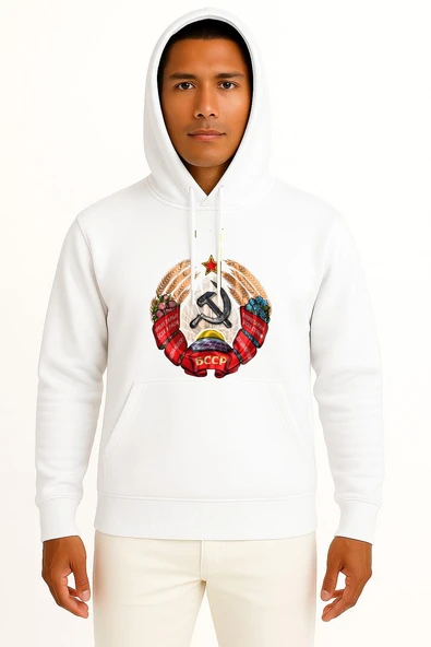 Kapüşonlu Byelorussian Soviet Socialist Republic Flag Göğüs Tasarımlı Unisex Sweatshirt ürün görseli 1