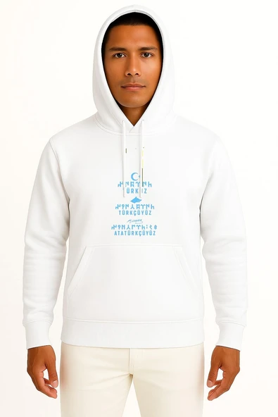Kapüşonlu Türküz Türkçüyüz Atatürkçüyüz Göğüs Tasarımlı Unisex Sweatshirt ürün görseli 1