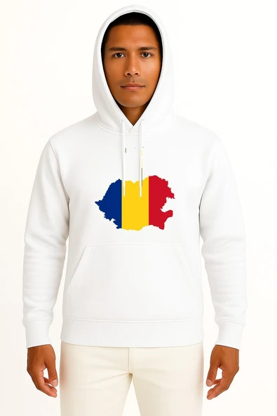 Kapüşonlu Flag Of Romania Göğüs Tasarımlı Unisex Sweatshirt ürün görseli 1