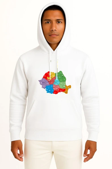 Kapüşonlu Romanya Şehirler Ve Harita Göğüs Tasarımlı Unisex Sweatshirt ürün görseli 1