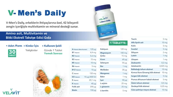 Velavit V-Mens Daily 30 Tablet - Resim 4