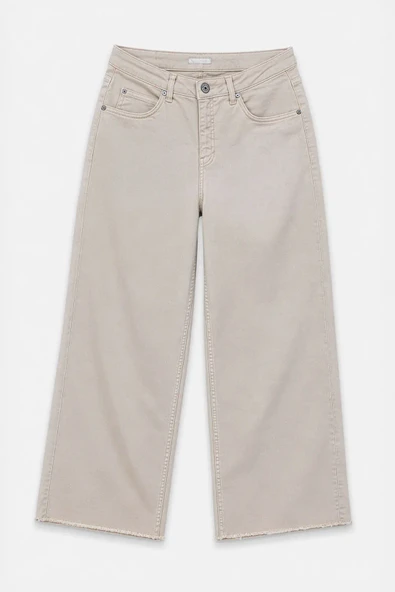 Kadın Paçası Püskül Detaylı Wide Leg Bej Jean Pantolon ürün görseli 1