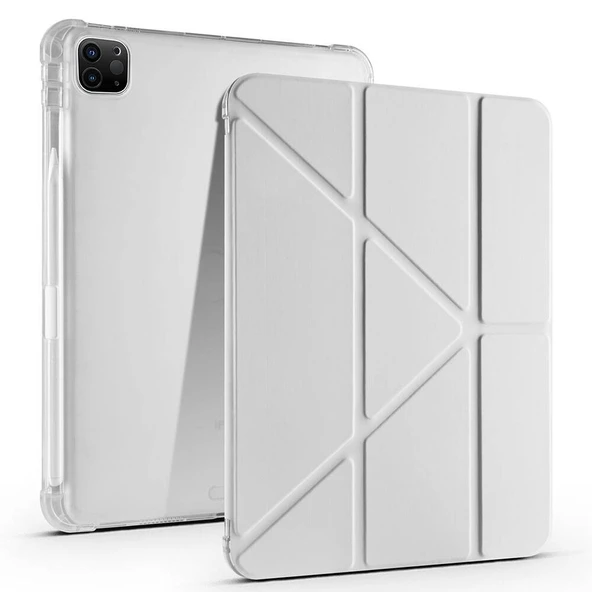 Apple iPad Pro 11 inç 3.Nesil M1 2021 Uyumlu Kılıf Üçgen Katlanabilir Kalem Şarj Bölmeli Kılıf  Gri ürün görseli 1