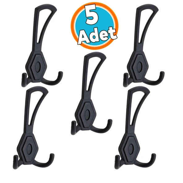 5 ADET Askı Dolap Askılık Askılığı Banyo Mutfak Askısı Duvar Kapı Arkası Elbise Vestiyer Siyah ürün görseli 1
