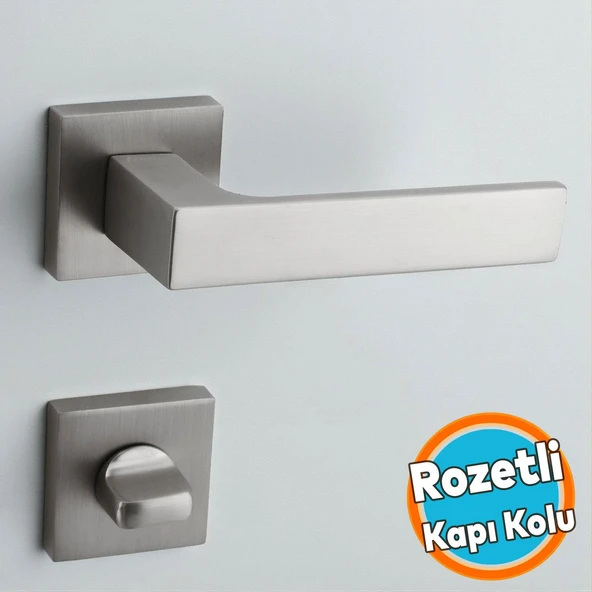 Wc-Banyo Kapı Kolu Kare Rozetli İNOX Sağa Sola Uygun İç Dış Kapısı Kilitlenebilir 1 Takım ürün görseli 1