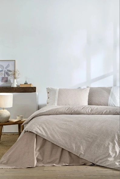 Özdilek Natural Line Bej Çift Kişilik %100 Pamuk Nevresim Takımı ürün görseli 1